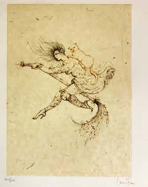 Leonor Fini - Aquatint La Sorcière sur le Balai verkocht voor € 50!