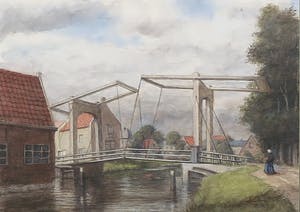 Jan Eversen - Aquarel, Bruggetje - Ingelijst kopen? Bied vanaf 1!