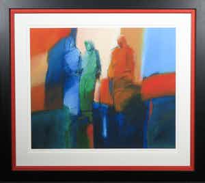 Jan van den Berg - Giclée, Drie figuren in blauw, groen en rood - Ingelijst verkocht voor € 35!
