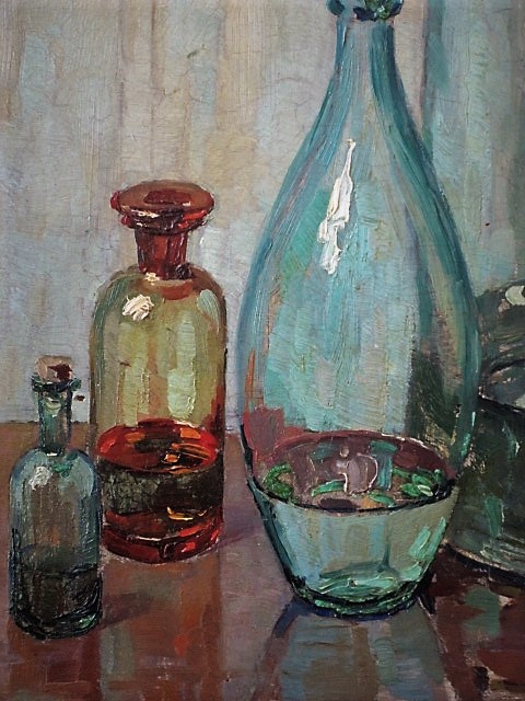 Frans Berntsen - weergaloos mooi 1926 art-deco "Stilleven van Flessen" gesigneerd kopen? Bied vanaf 1!