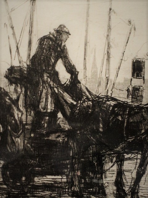 Waalko Jans Dingemans (sr.) - ETS "sleeperspaarden en figuren op een rotterdamse kade" gesigneerd kopen? Bied vanaf 1!