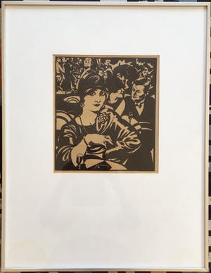 Pol Dom - Dame in Café, gesigneerd , 2 kleuren linosnede kopen? Bied vanaf 10!