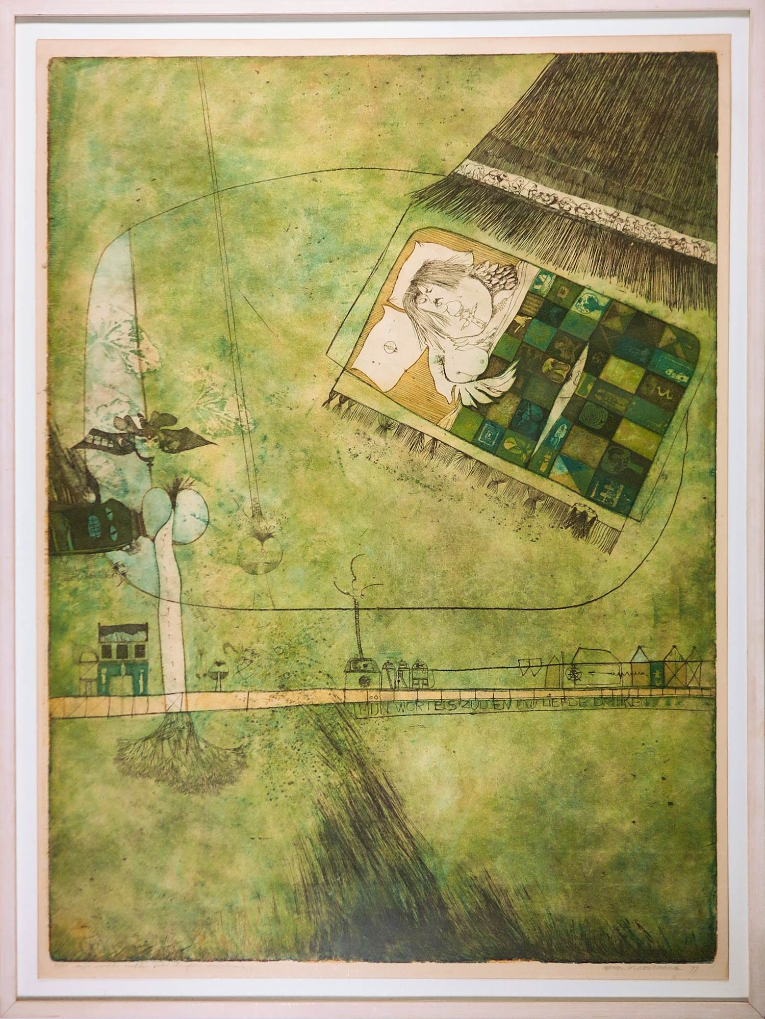 Michel van Overbeeke - Kleurets op papier, Mijn wortels zullen uw liefde drinken - Ingelijst (Groot) kopen? Bied vanaf 50!