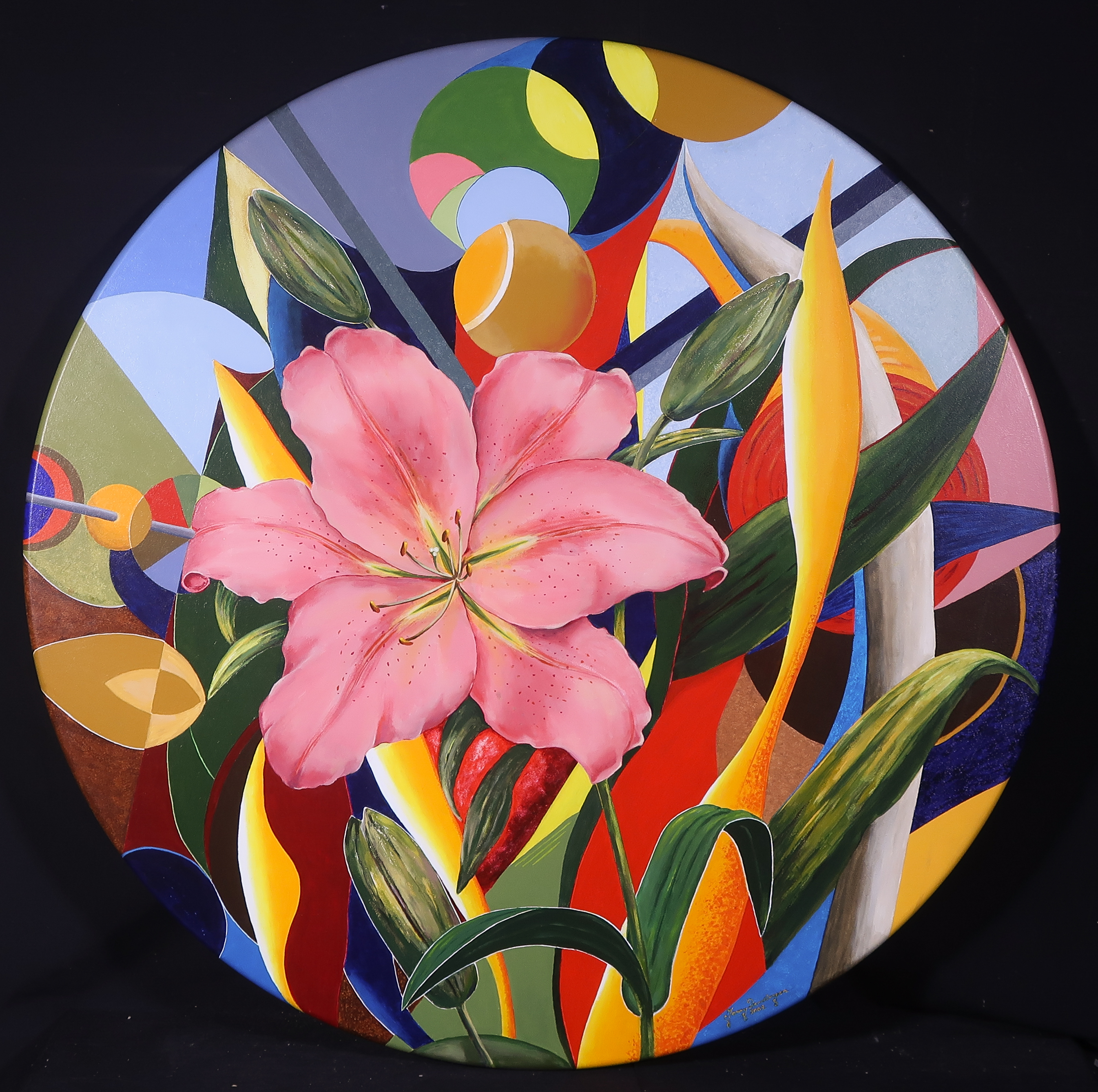 Janny Spaargaren-Zandbergen - Acryl op rond paneel, Lelies (Groot!) kopen? Bied vanaf 50!