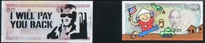 PNSHR - Twee met gouache beschilderde bankbiljetten, I will pay you back & Viet no - Ingelijst kopen? Bied vanaf 1!