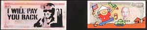 PNSHR - Twee met gouache beschilderde bankbiljetten, I will pay you back & Viet no - Ingelijst verkocht voor € 1!