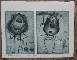 Willem Westbroek - 2 etsen op 1 blad: "voor Joop" kopen? Bied vanaf 39!