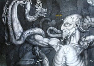 Ernst Fuchs - Der Anti-Laokoon, Handgesigneerde giclée kopen? Bied vanaf 50!