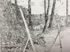 Charles Donker - ets - 'Landschap met twee stokken, Rhijnauwen' - PROEFDRUK IIe staat - 1970 kopen? Bied vanaf 480!