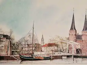 Ciano Siewert - Grote kleurenlithografie "Oostpoort Delft" - Artist Proof exemplaar - gesigneerd verkauft für € 60!