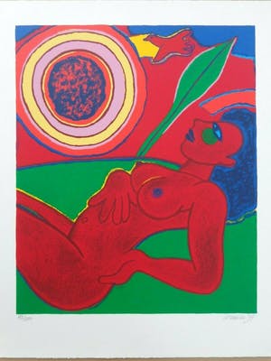 Corneille - RODE NAAKTE VROUW / KLEURZEEFDRUK / 74x61cm / SIG / 1994 kopen? Bied vanaf 205!