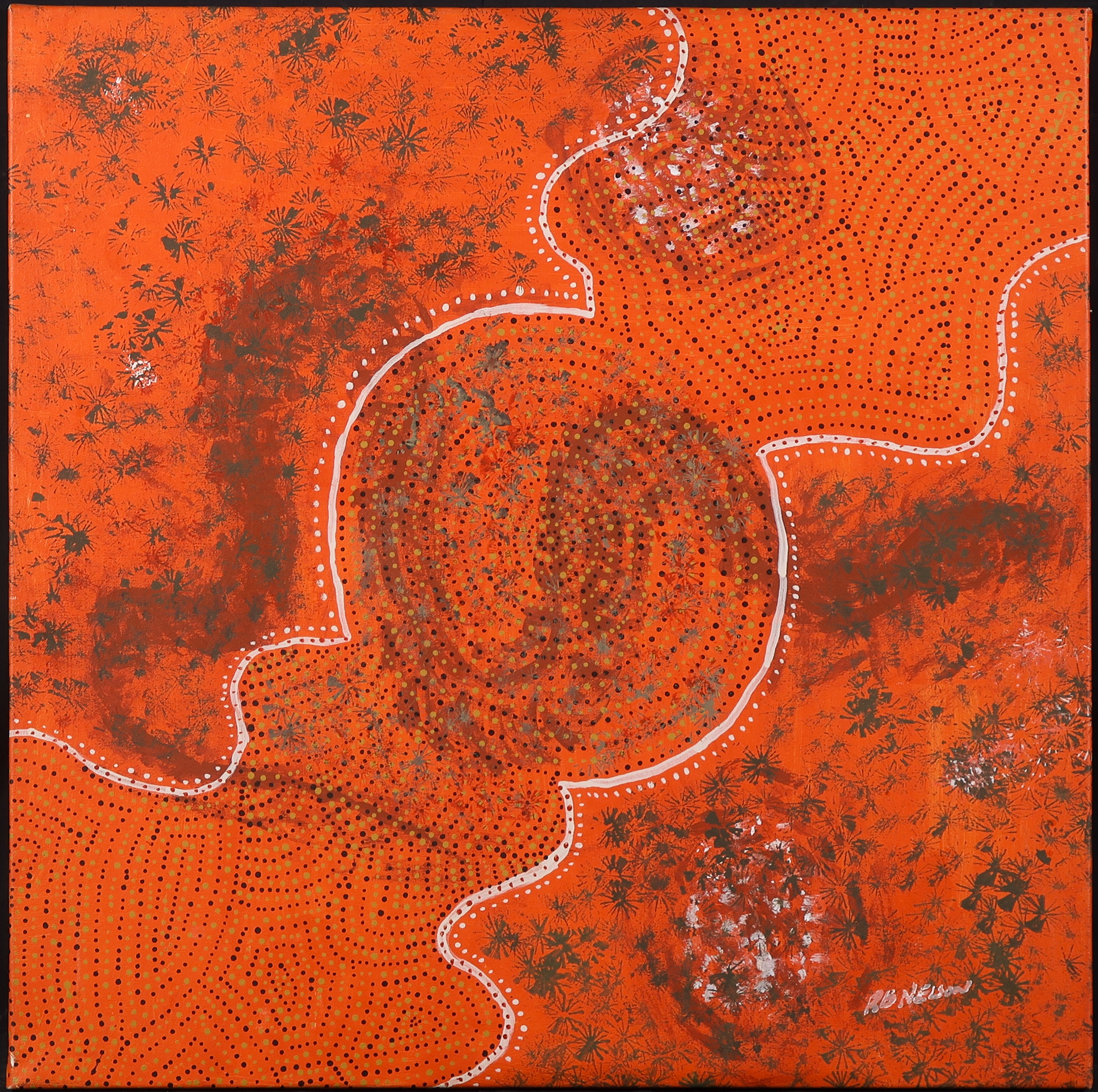 Ridley Nelson - Acryl op doek, Water serpants in water (Aboriginal art) verkocht voor € 100!