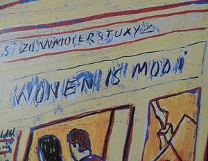 Bruno Vekemans - zeefdruk-- ingelijst-- " wonen is mooi" kopen? Bied vanaf 125!