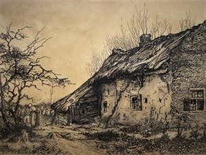 Toon de Jong - Fraaie droge naald Ets "Eemnes Buiten - Boerin doet de was " gesigneerd kopen? Bied vanaf 10!