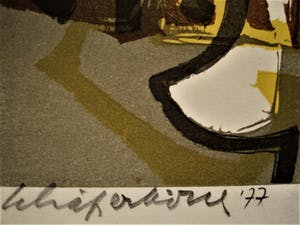 Gerard Schaperkotter - Linoleumsnede in 4 kleuren + abstracte ETS - 1977 - gesigneerd kopen? Bied vanaf 1!
