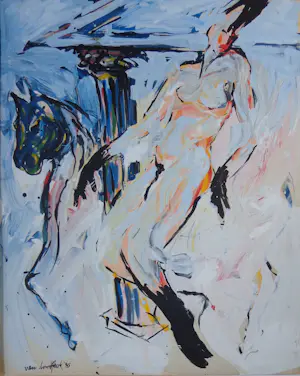 Peter van den Hurk - NAAKTE VROUW MET PAARD / OLIEVERF KARTON / 101x81cm / KADER / SIG / 1985 kaufen? Bieten Sie von 110!