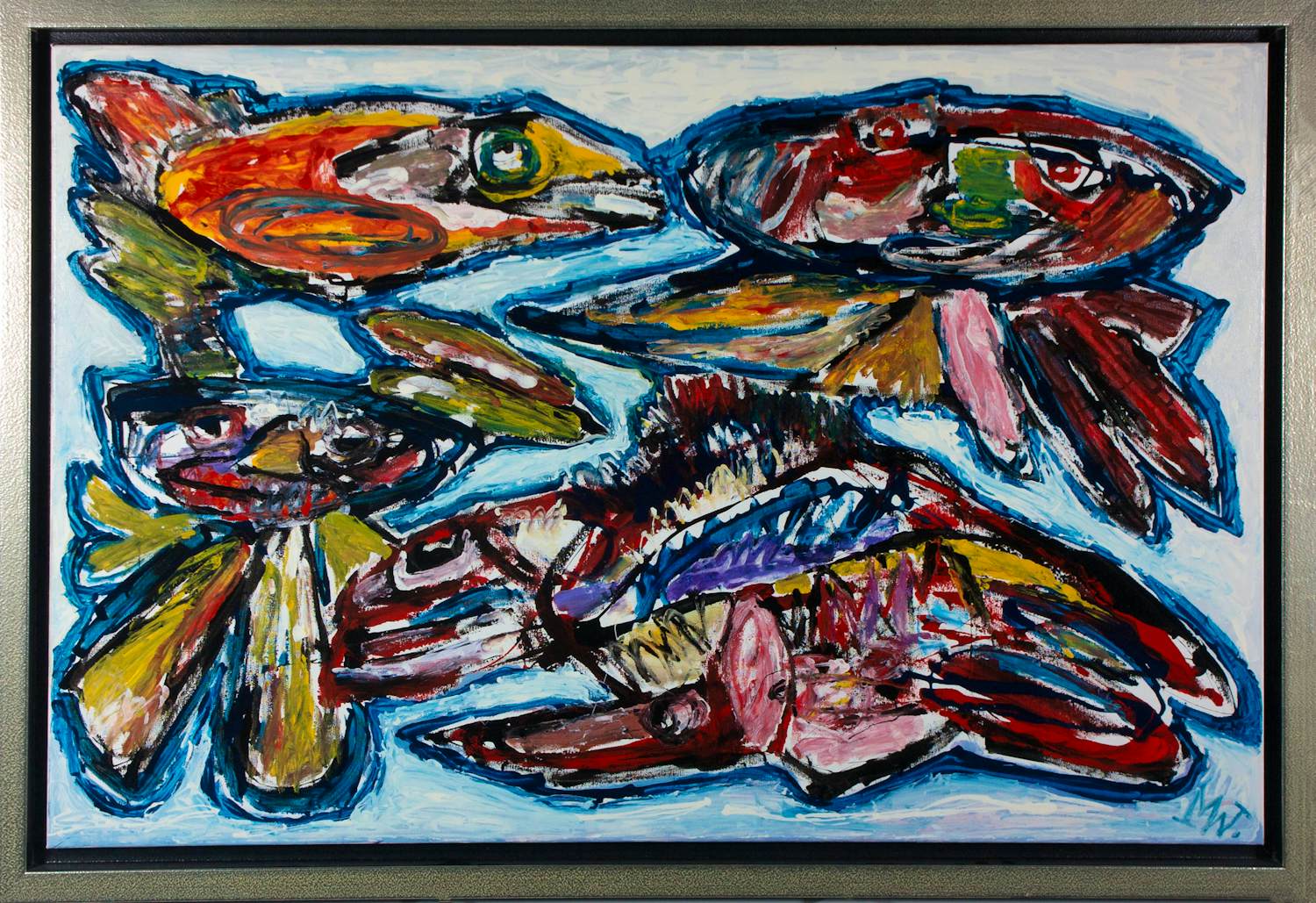 Martin van Wordragen - Olieverf op doek, Diepzeewezens - Ingelijst verkocht voor € 500!