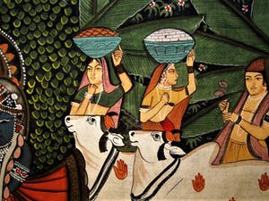 Niet of onleesbaar gesigneerd - INDIA omstreeks 1960 - GROOT Tempera "offer Ceremonie" schilderij kopen? Bied vanaf 10!