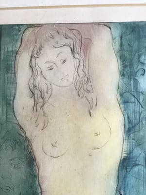 Niet of onleesbaar gesigneerd - Naakt meisje, ets, kunstenaar onleesbaar, ingelijst kopen? Bied vanaf 1!