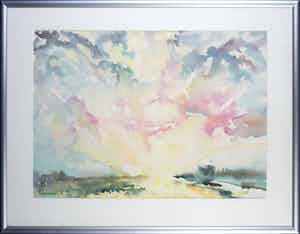 Theo Blankestijn - Aquarel, Schapenwolken - Ingelijst verkocht voor € 35!