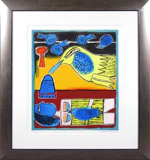 Corneille - Zeefdruk, l'Oiseau jaune - Ingelijst verkocht voor € 150!