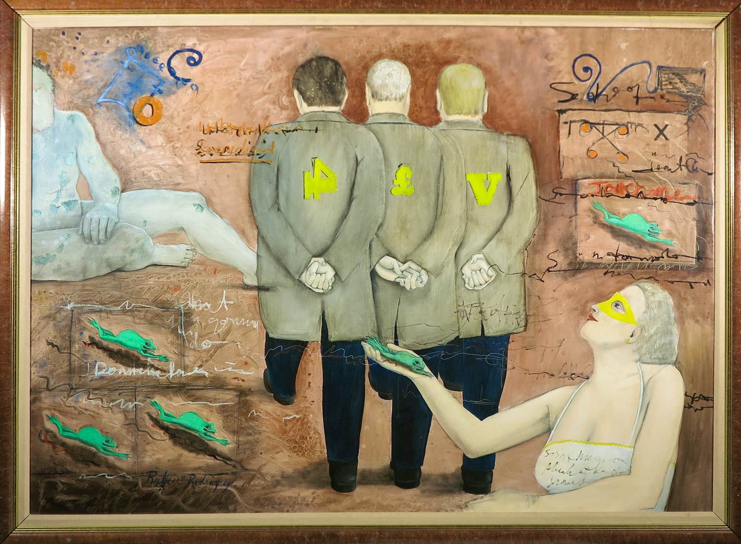 Ruben Rodriguez - Gemengde techniek op doek, Three man - Ingelijst verkocht voor € 200!