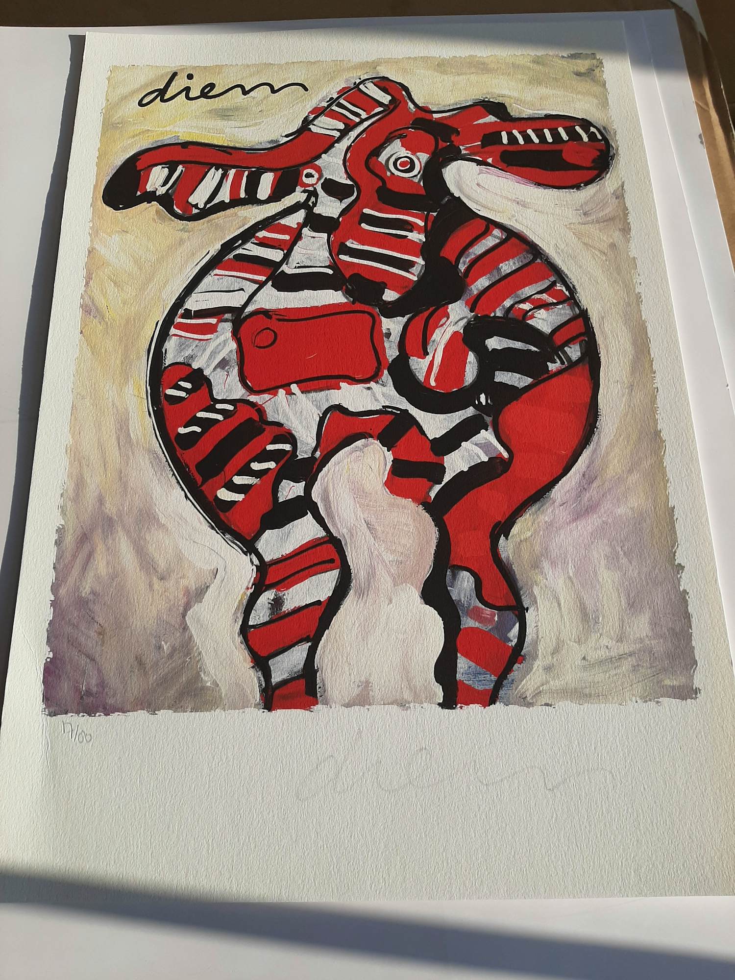 Peter Diem - Kleurenzeefdruk COW RED Hand gesigneerd. kopen? Bied vanaf 30!