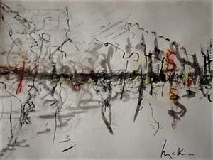 Niet of onleesbaar gesigneerd - Fascinerende grote Amerikaanse? Gouache "SkyLine" gesigneerd kopen? Bied vanaf 10!