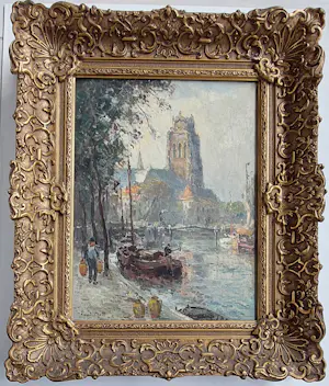 Evert Moll - Zicht op St Laurenskerk - binnenhaven van Rotterdam kopen? Bied vanaf 1275!