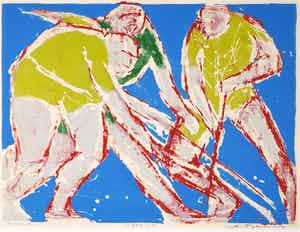 Jan Bezemer - Litho, Hockeyers verkocht voor € 50!