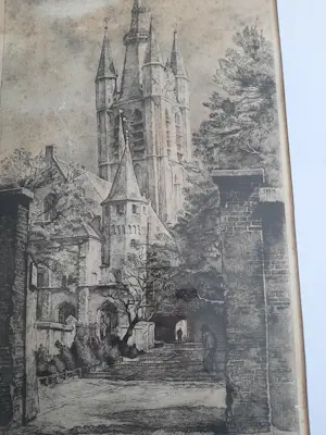 Willem Gerard Hofker - Ets, Prinsenhof en Oude Kerk te Delft kaufen? Bieten Sie von 35!