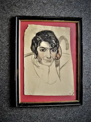 Arjen Galema - Vroege (omstreeks 1920) gemaakt Houtskool portret jonge vrouw - mooi ingelijst kopen? Bied vanaf 49!