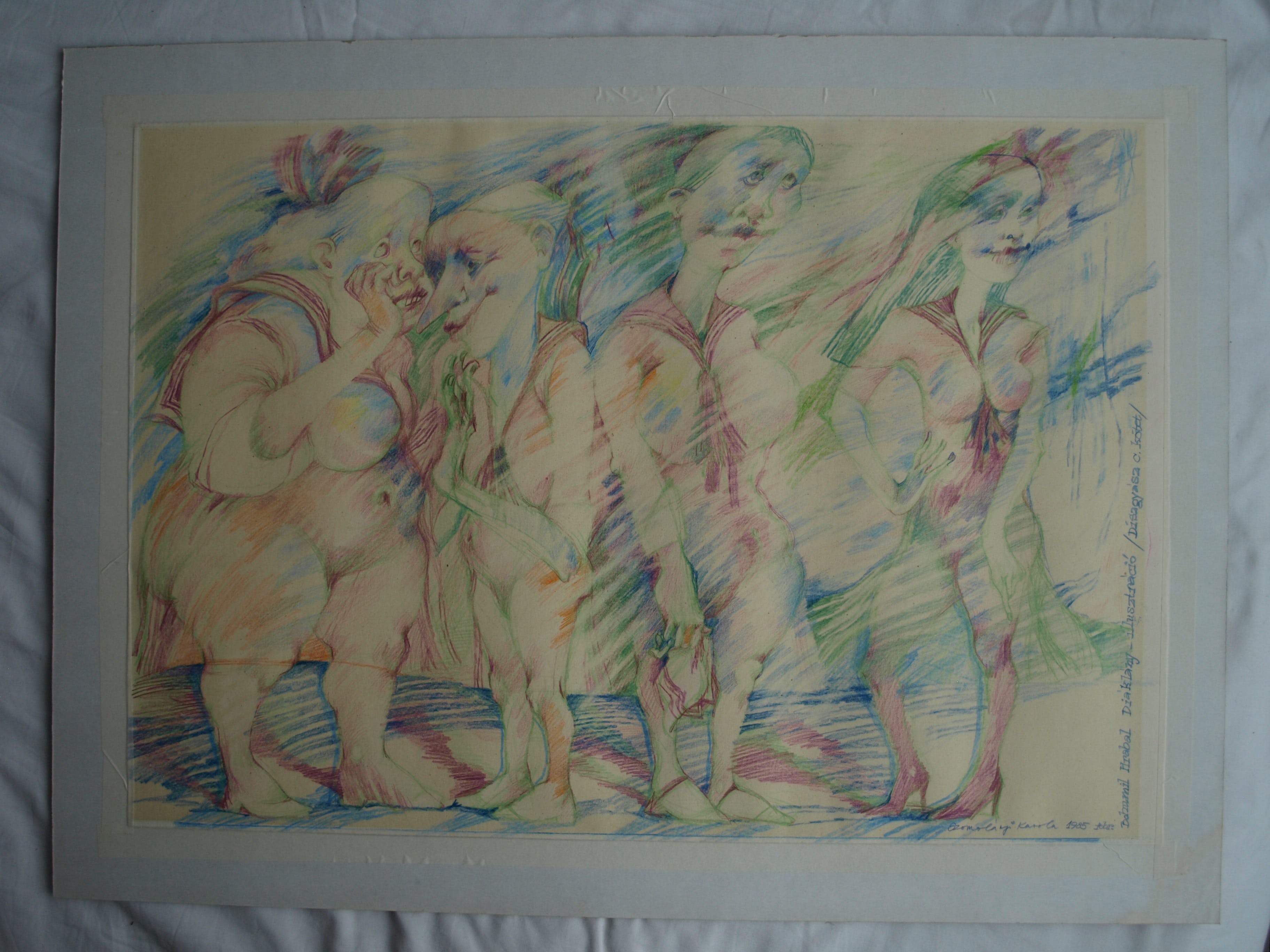 Niet of onleesbaar gesigneerd - Tekening , “Roddelende dames” – gesigneerd – 1985 kopen? Bied vanaf 1!