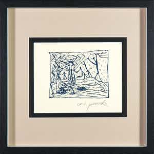 A.R. Penck - Zeldzame, handgesigneerde litho, Compositie met figuren - Ingelijst verkocht voor € 1!