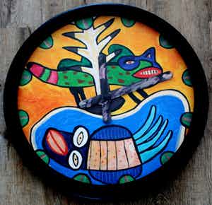 Clemens Briels - Klok met beschilderde wijzerplaat & wijzers: 24 hours spying verkocht voor € 199!