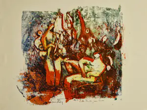 Wim Motz - Grote unica (slechts 5 ex) kleuren Lithografie 'jazz scene' handgesigneerd kaufen? Bieten Sie von 30!