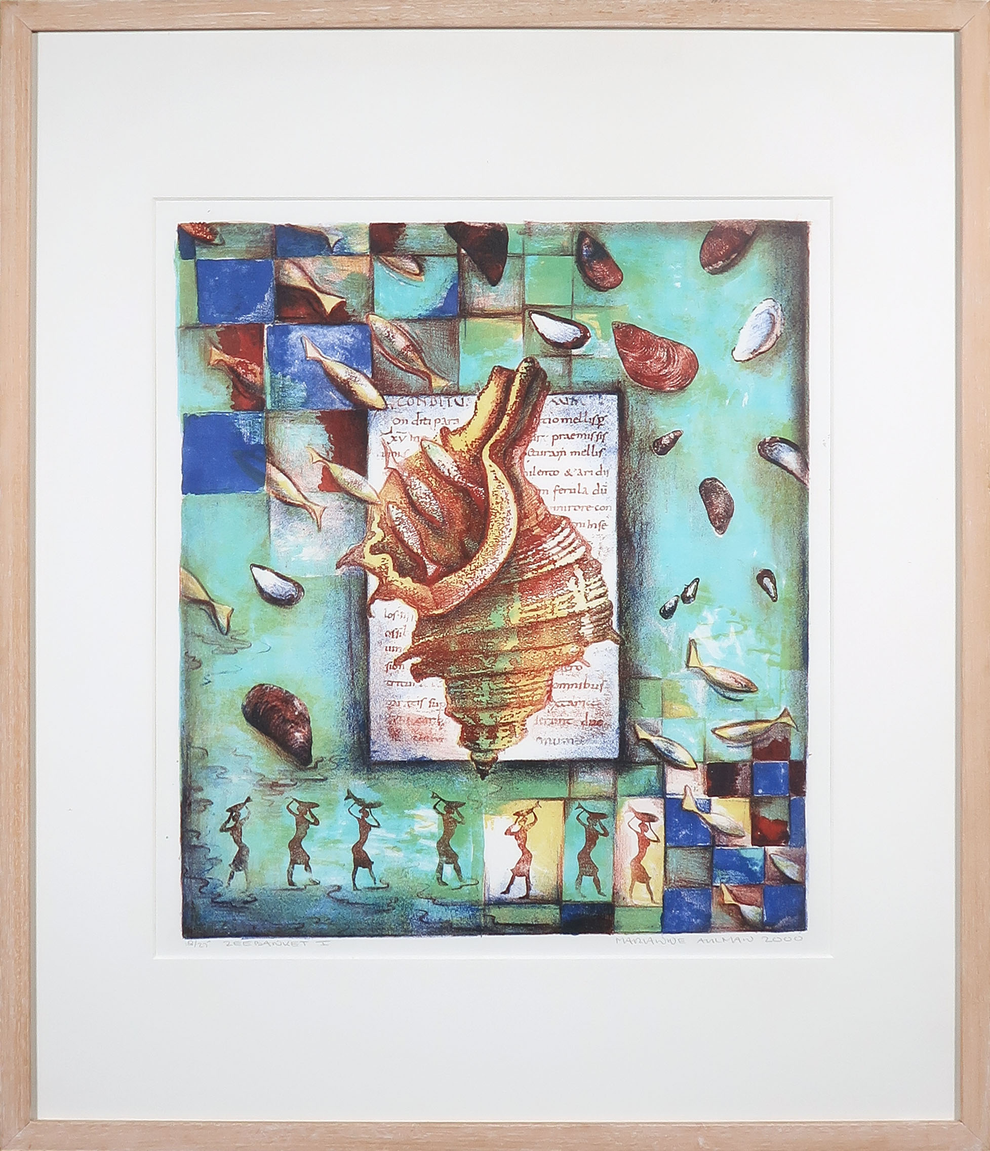 Marianne Aulman - Zeefdruk, Zeebanket I - Ingelijst verkocht voor € 35!