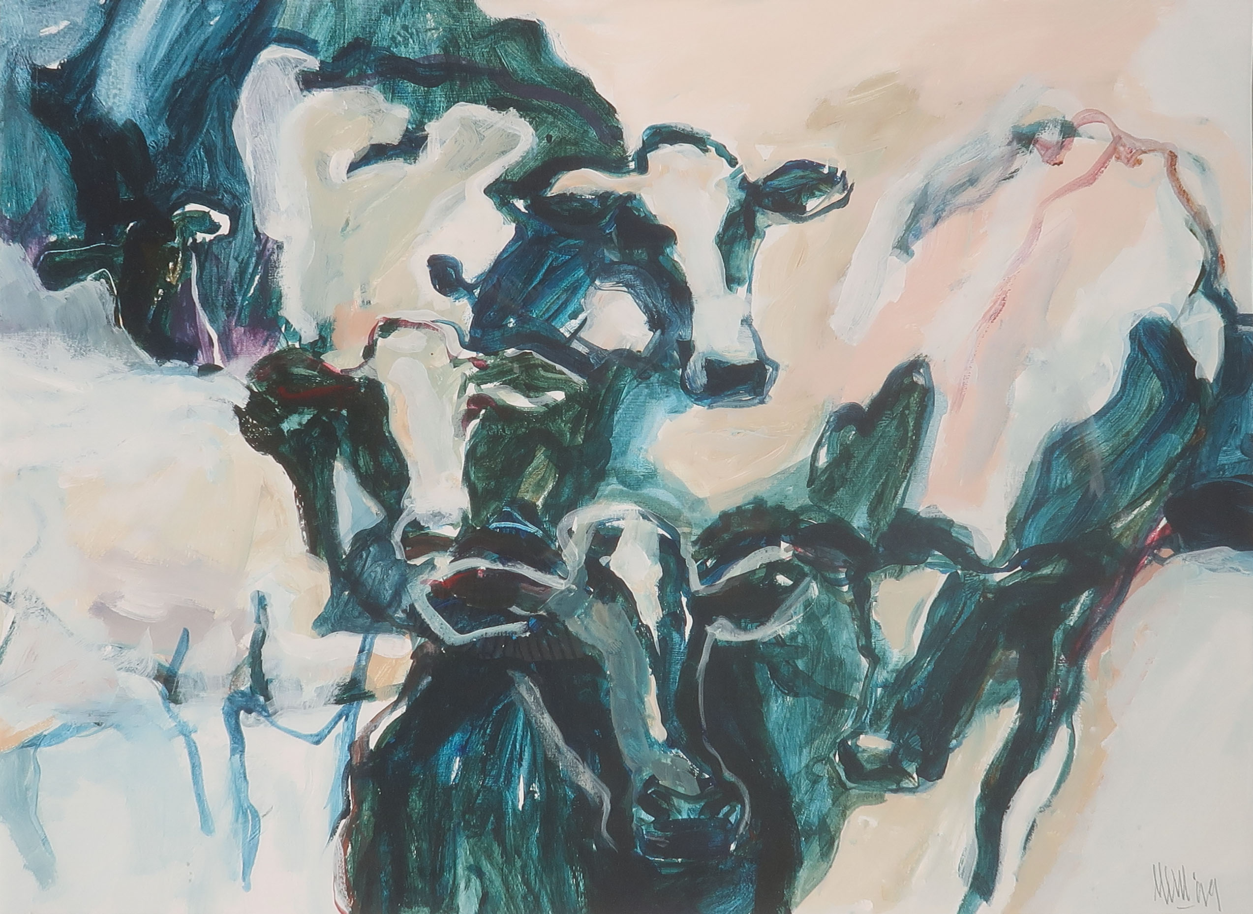 Rem de Boer - Gouache op papier, Koeien - Ingelijst kopen? Bied vanaf 35!