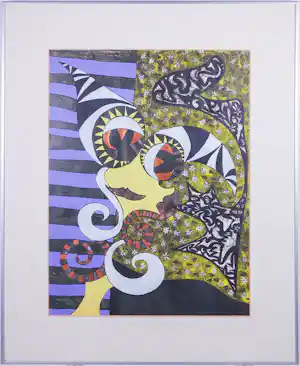Buy Jolanda Stil - Acryl op papier, Behind the mask 1 - Ingelijst? Bid from 30!