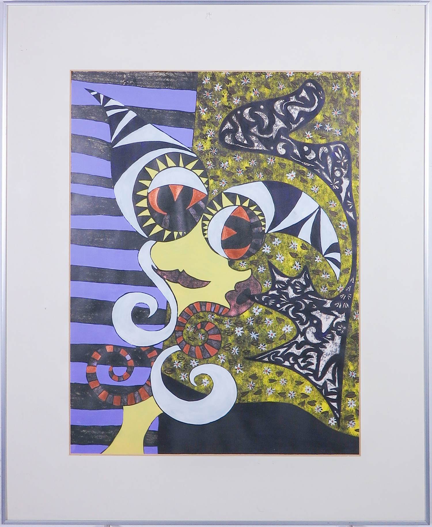 Jolanda Stil - Acryl op papier, Behind the mask 1 - Ingelijst kopen? Bied vanaf 40!