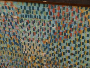 Niet of onleesbaar gesigneerd - Ingelijst ‘pointillistisch’ schilderij - Acrylverf op papier –107 x 156 cm -1989 kopen? Bied vanaf 1!