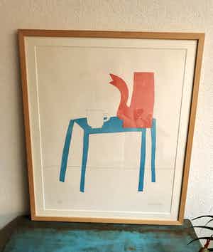 Klaas Gubbels - Rode kan, witte kop en blauwe tafel verkocht voor € 450!