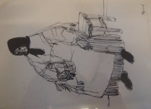Niet of onleesbaar gesigneerd - Pentekening van een Boerin zittend op een kruk kopen? Bied vanaf 1!