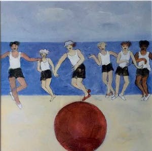 Niet of onleesbaar gesigneerd - Kinderen op het Strand - Zeefdruk, Ingelijst kopen? Bied vanaf 10!