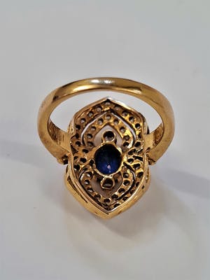 1237 - 14 krt goud & diamanten ring - grote 0.65ct diep-blauwe saffier! kopen? Bied vanaf 360!