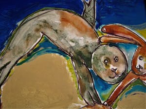 Anton Vrede - Antilliaans-Surinaamse Expressionist - Grote Gouache "Zoetje Little Sweet" gesig kopen? Bied vanaf 10!