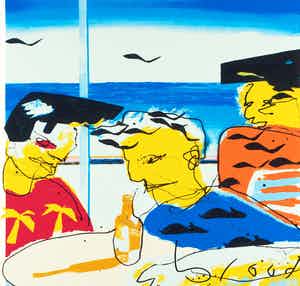 Herman Brood - Figuren aan tafel met kustgezicht verkocht voor € 150!
