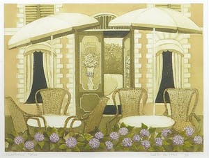Laetitia de Haas - Ets, Hotel terras - Ingelijst kopen? Bied vanaf 30!