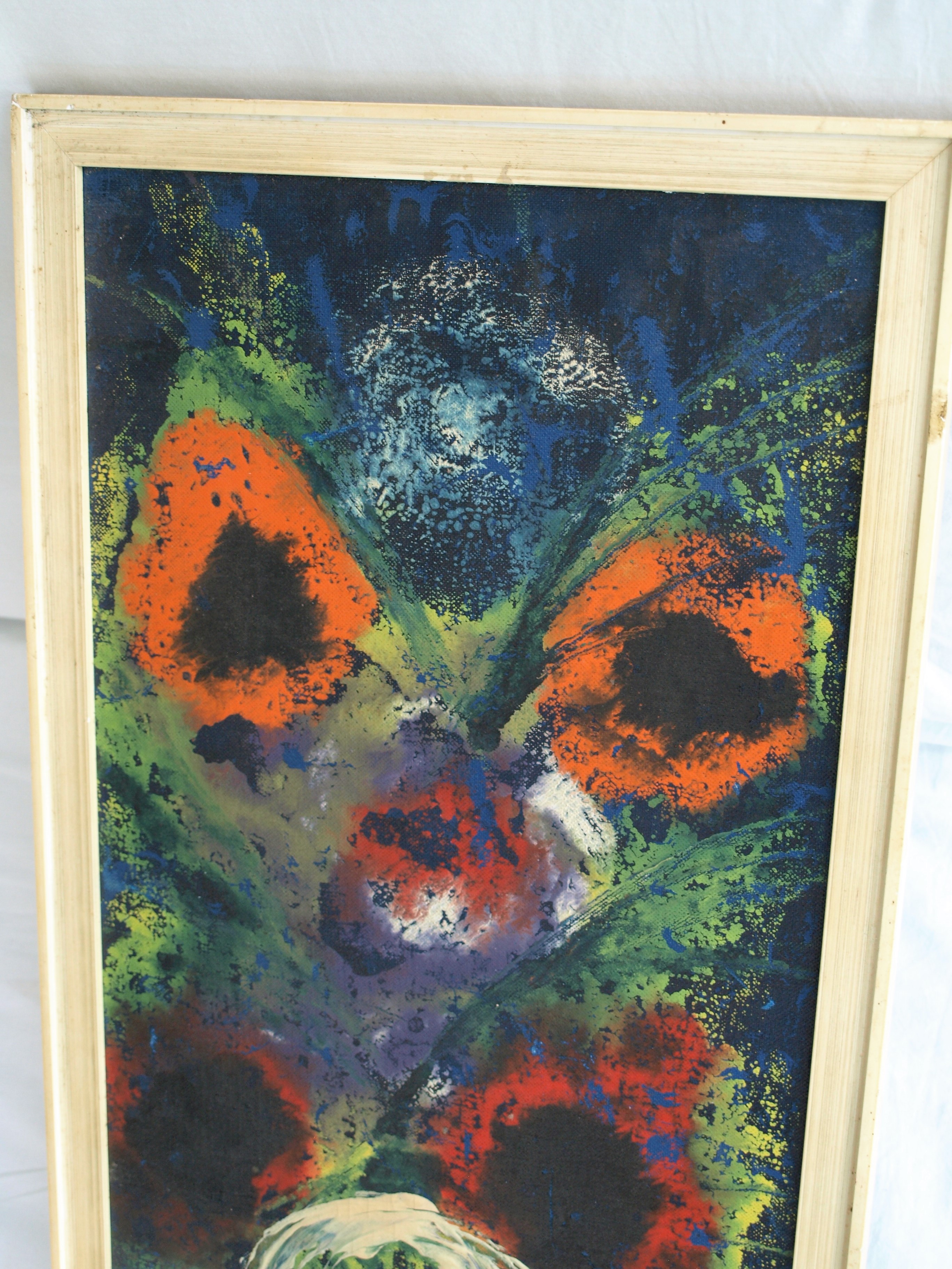 Niet of onleesbaar gesigneerd - Olieverf op board , Abstract bloemstilleven – ingelijst – ca 1965 kopen? Bied vanaf 1!