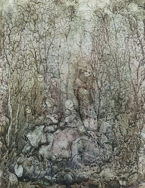 Rini Leefsma-Nagtegaal - Gemengde techniek op papier, Berkenbosje kopen? Bied vanaf 50!